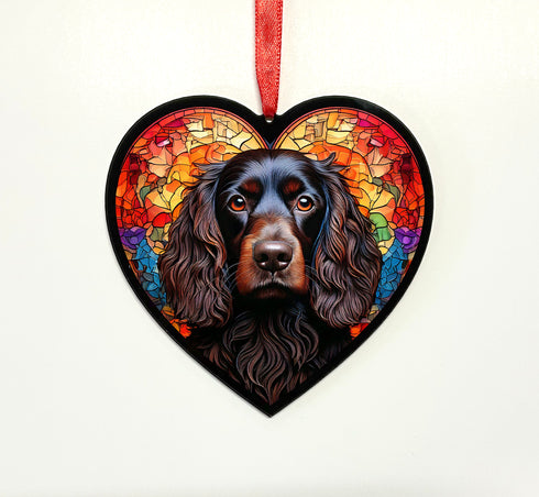 Cocker Spaniel Black Stained Glass Effect Heart Suncatcher